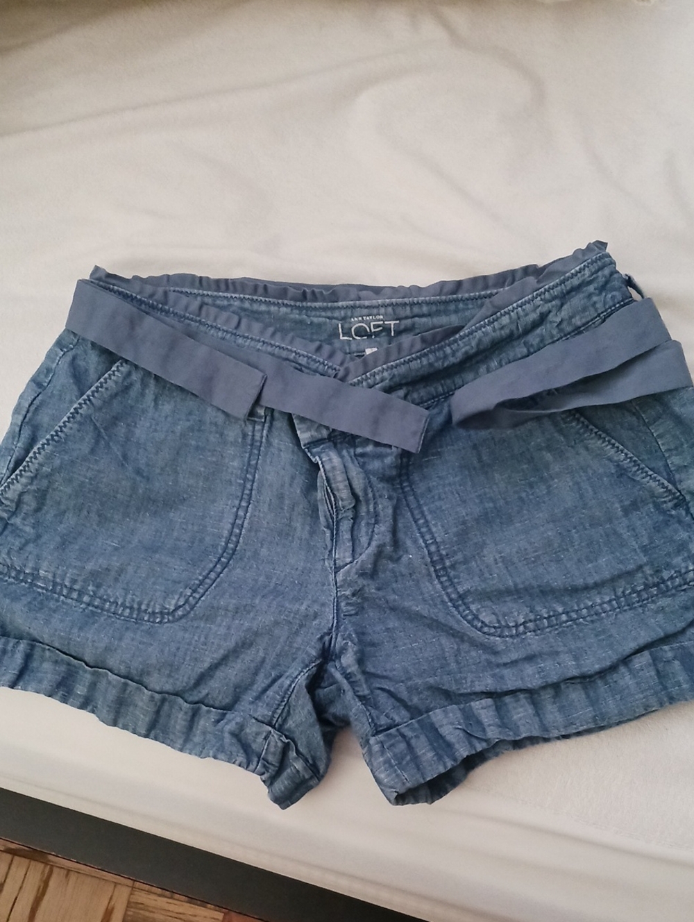 LOFT Chambray Blue Tie-Waist Denim Shorts